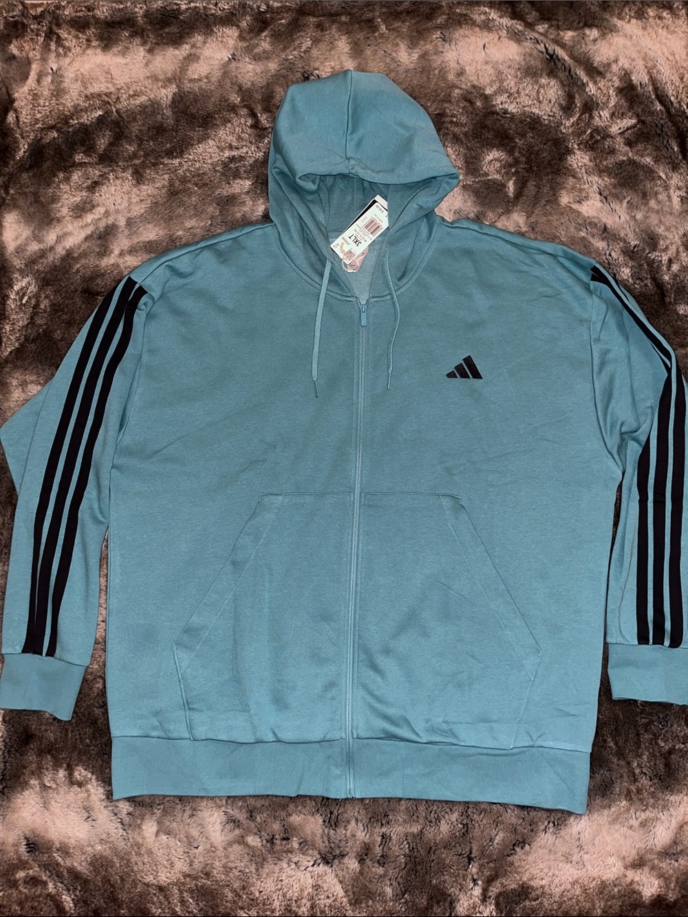 Adidas Track Jacket Men's 3XLT 3XL Tall full zip Hood Fleece Teal JX0698 NWT $65